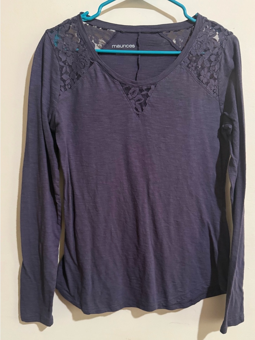 Maurices Long Sleeve Lace Yoke Top - Slate Purple